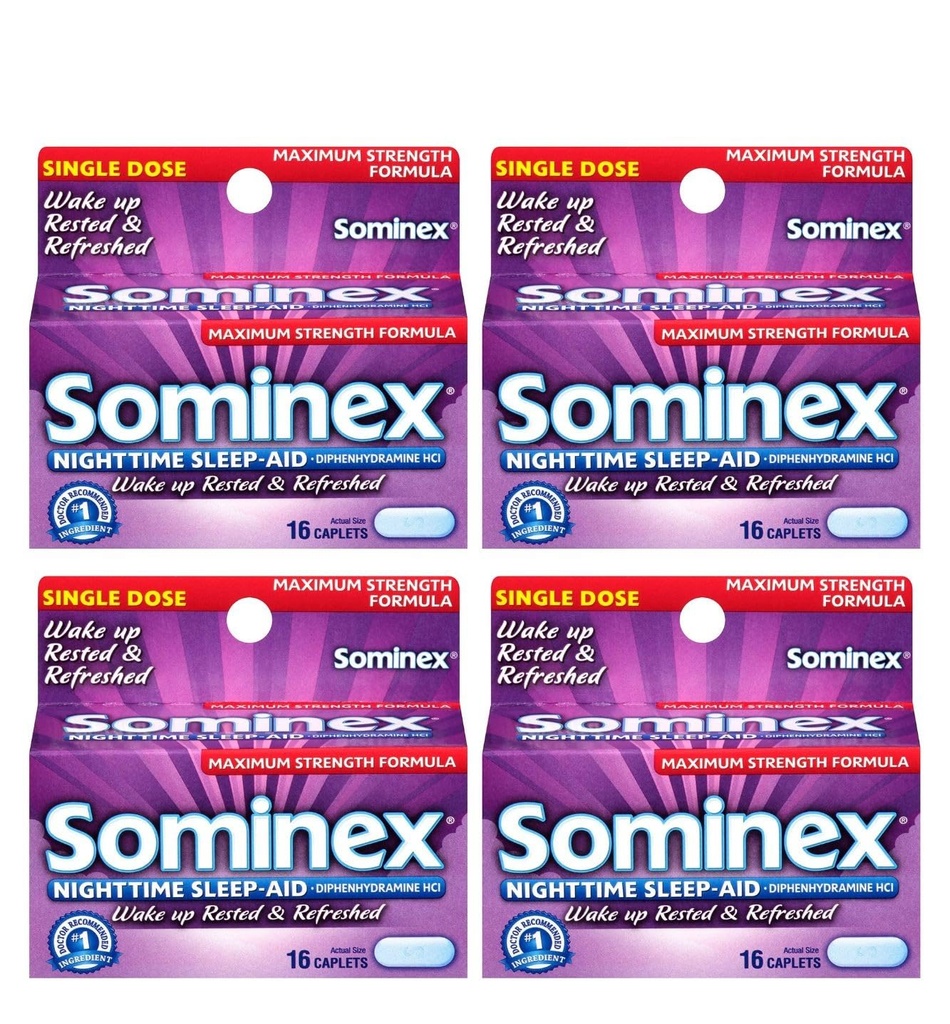 Sominex Nighttime slaapmiddelen, maximale sterkte, 16 ea (verpakking van 4)