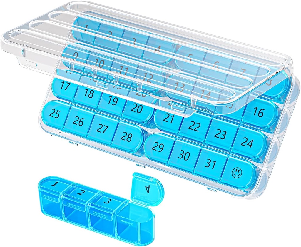 Daviky Maandelijkse Pillen Organisator 1 keer per dag, Maand Pillen Box Organisator 30 Dag, 31 Dag Dagelijks Pillen Case Eenmaal per Dag, Reis Pillen Organisator Maandelijks om Vitaminen, Supplementen en Medicatie vast te houden
