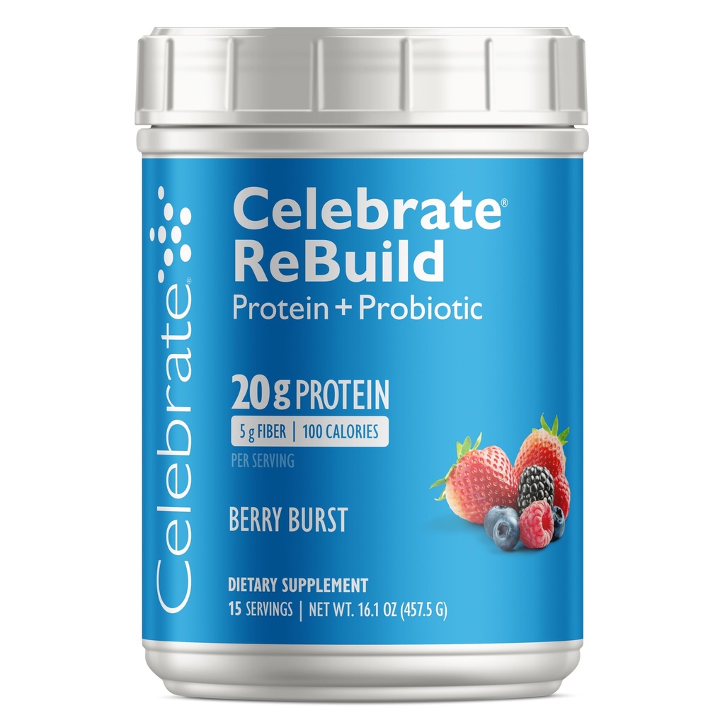 Vier vitamines Herbouw Proteïnepoeder met Probiotica & Prebiotica - 20g Wei Isolaat Proteïne, Hoge Vezel, voor post-Bariatrische Chirurgie Patiënten - Berry Burst (15 Servers)