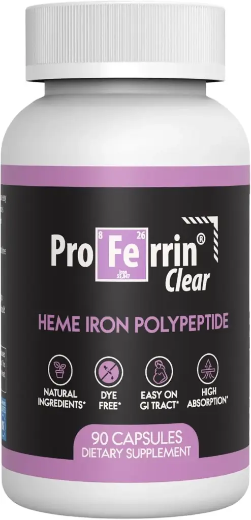 Proferrin Clear Hemeron Iron Supplement, 90 capsules- Superieure Absorptie, Gemakkelijk op de Gut, Natuurlijke, Made in The US
