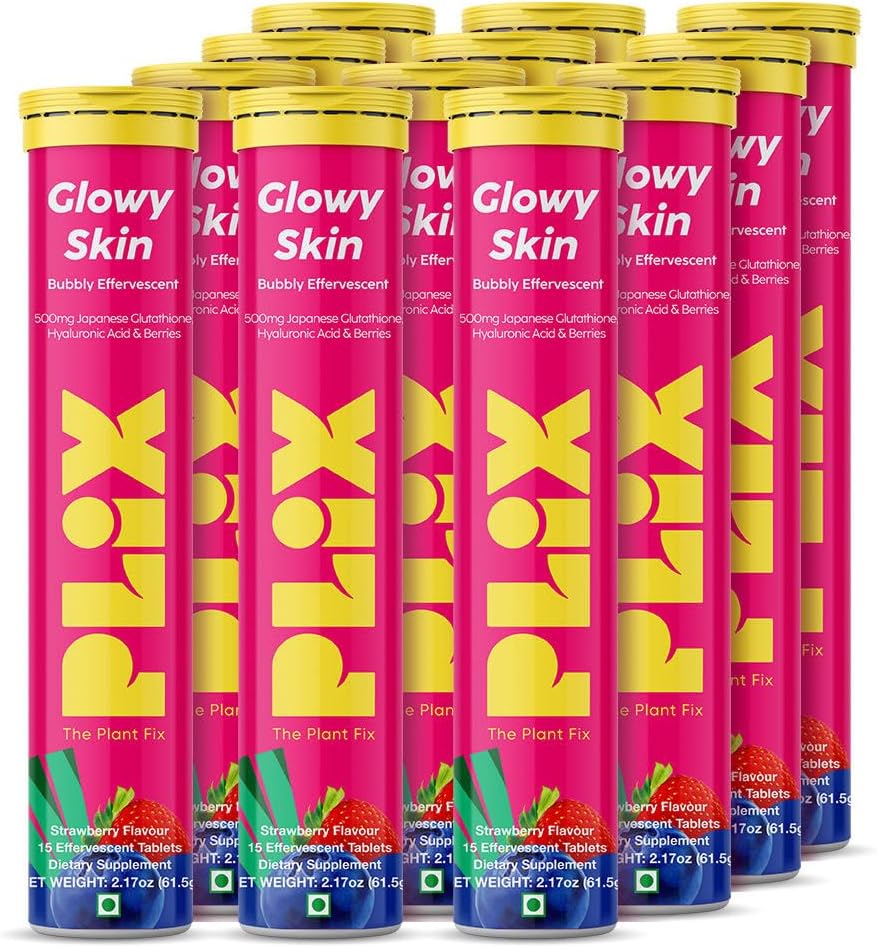 PLIX Glowy Skin 500mg Glutathion Supplement met Hyaluronzuur, vitamine C, E & Bessen 