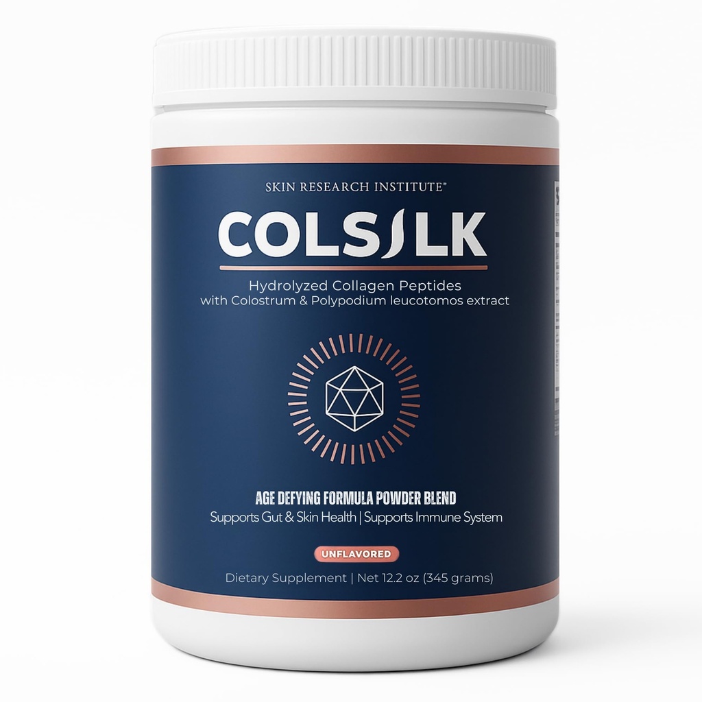 SRILabs ColSilk Unflavored Gehydrolyseerde Collageen Poeder met Colostrum en Polypodium - Huid, Haar, Nagels, Gut Health en Gezamenlijke Ondersteuning - One Scoop Daily