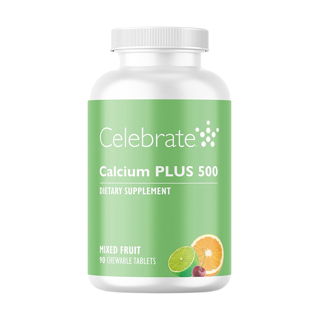Vier vitamines Calcium Plus - 500mg Calciumcitraat, 333 IE Vitamine D3 & 34mg Magnesium voor postbariatrische chirurgie - Glutenvrije en suikervrije - gemengd fruit, 90 kauwtabletten