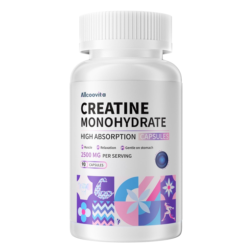 Creatine Monohydraat Capsules -3 Creatine Capsules per portie, 2500 mg, Glutenvrij, 90 capsules
