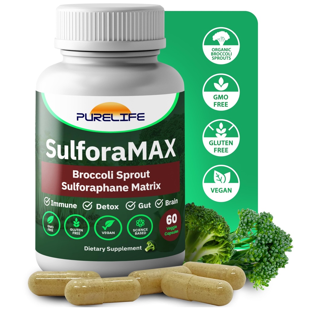 SulforaMAX (60 Capsules) - Sulforaphane Broccoli Immunity Supplement - Immune Support, Heart, Liver, Brain Health - Vegan, Vegetarian, Non-GMO