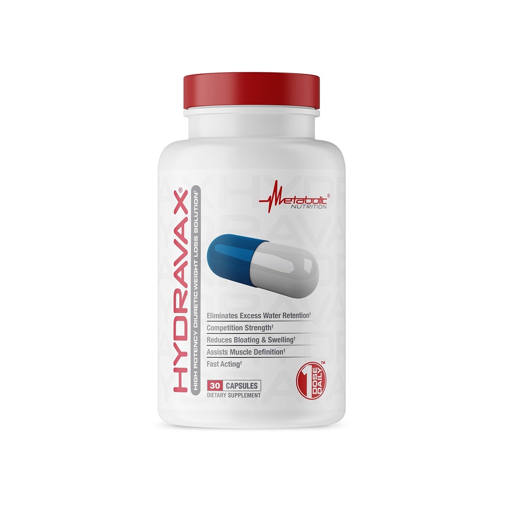 Metabole voeding, Hydravax - Premium Diuretische waterpillen, Natuurlijke & Safe, Elimineert waterretentie, met Dandelion, Magnesium, Green Tea Extract, Cranberry Powder, 30 Capsules, 1 dosis dagelijks