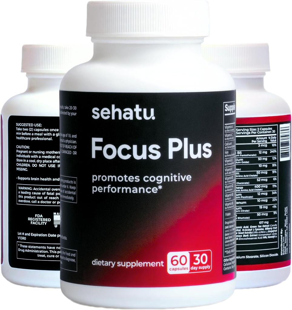 Focus Plus Cognitive Performance Enhancer met N-Acetyl L-Tyrosine, DMAE Bitrate, GABA, Glutenzuur Boosts Focus, Verbetert het geheugen, Ondersteunt Brain Health 
