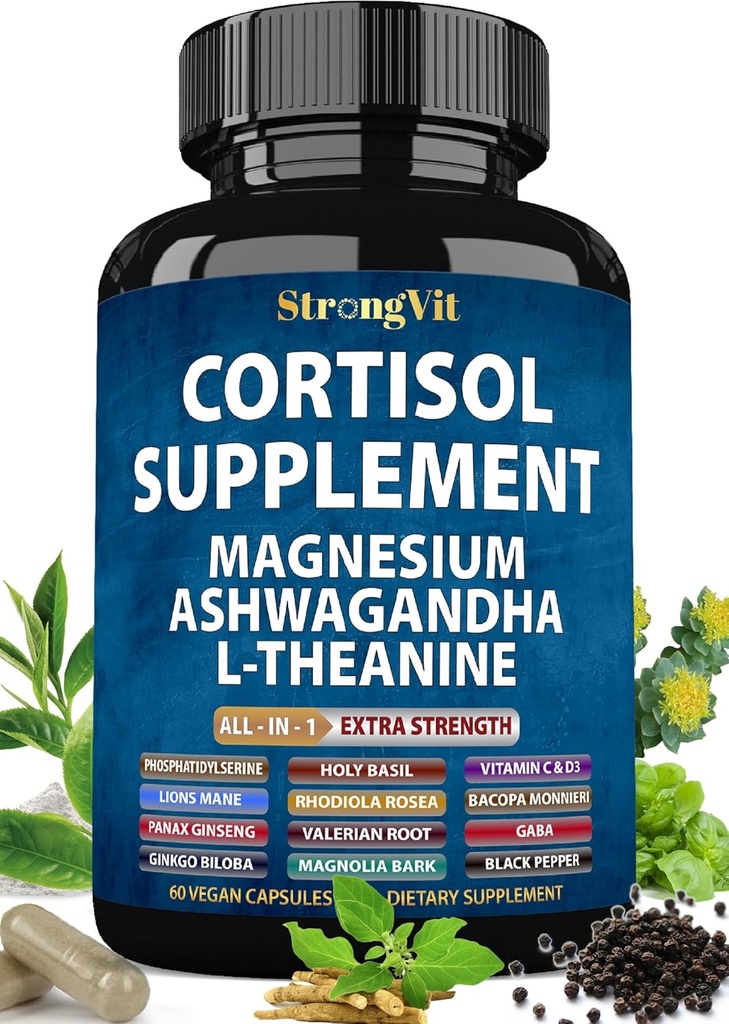 Cortisol Supplements for Women with Magnesium, Ashwagandha & L-Theanine. Cortisol Manager, Reducer, Detox, Lower and Control (59 Count)