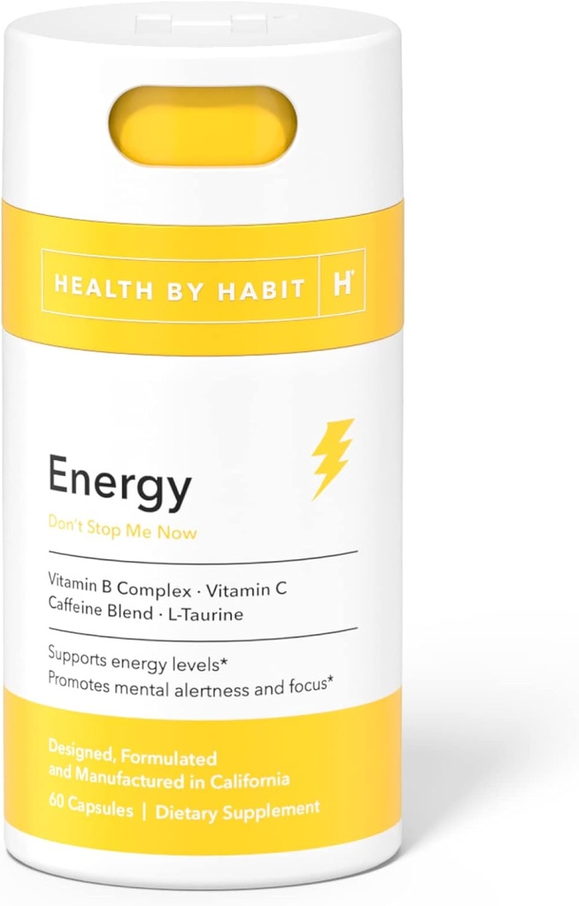 Health by Habit Energy Supplement (60 capsules) - Natual Cafeine Blend, vitamine B & C, ondersteunt energieniveaus, bevordert geestelijke alertheid en focus, Veganistisch, niet-GMO, suikervrij (1 verpakking)