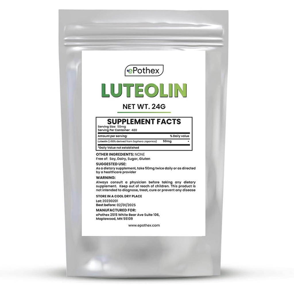 ePothex Pure Luteoline Poeder 24 Gram, Hersenen en Zenuwstelselondersteuning, bevordert de immunofunctionaliteit, maximale absorptie