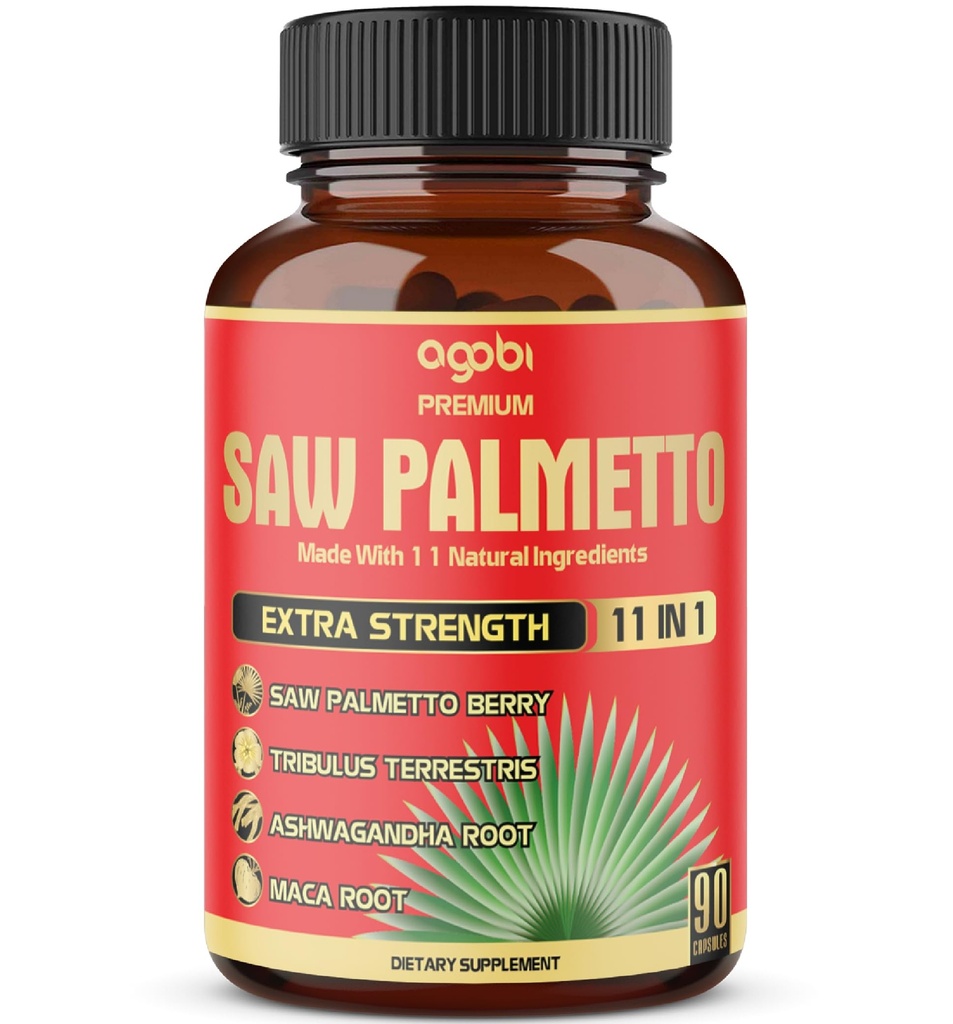 Premium Saw Palmetto Capsules - gecombineerd met Ashwagandha, Kurkuma, Tribulus, Maca, Groene thee, Gember, Heilige Basil & Meer - 90 Capsules 3-maand levering
