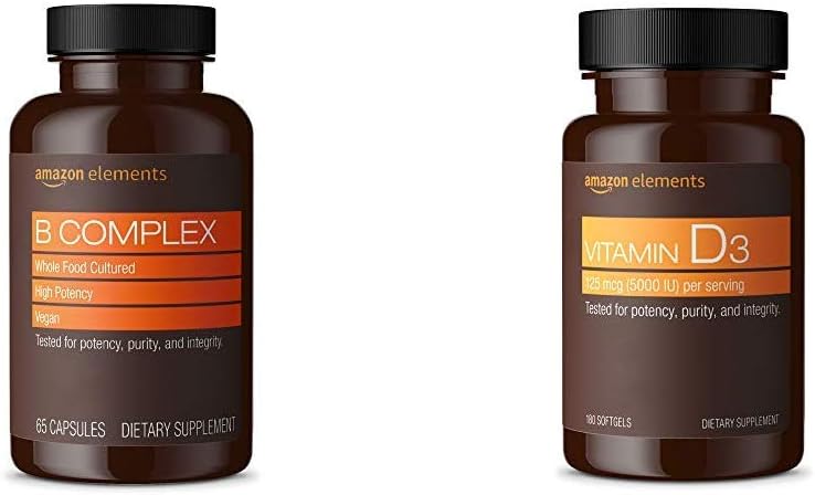 Elementen B complex (65 capsules) en elementen vitamine D3 (180 Softgels)