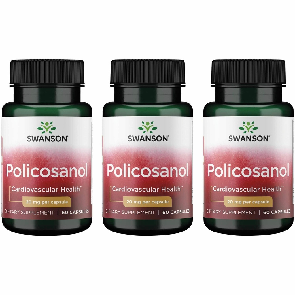 Swanson Policosanol - Supplement Helps Support Cardiovascular Health - All Natural Formula Aids Good Heart Health & Function - Helps Maintain Healthy Cholesterol Levels (60 Capsules, 20mg each) 3 Pack