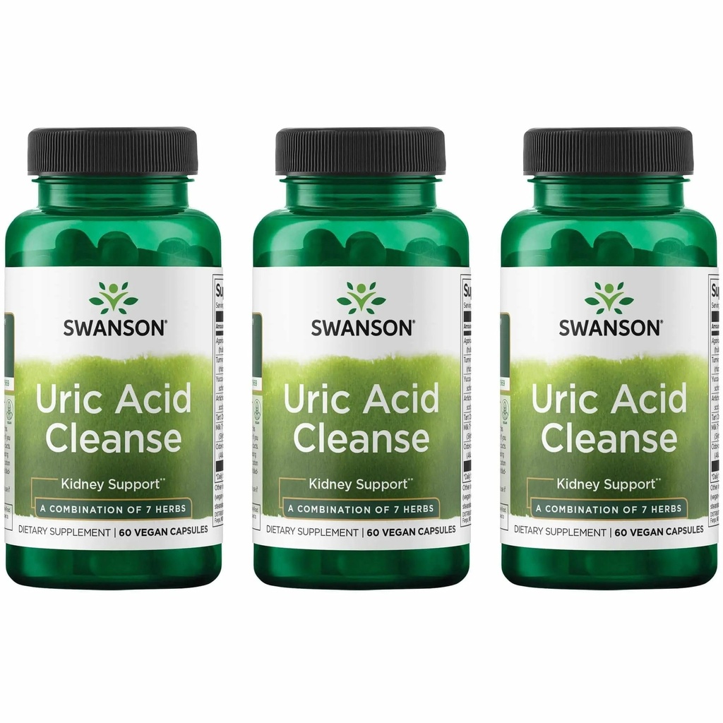 Swanson Uric Acid Cleanse - Natural Supplement Promoting Nierondersteuning - Kenmerken een krachtige combinatie van 7 kruiden - (60 Veggie Capsules) 3 Pack