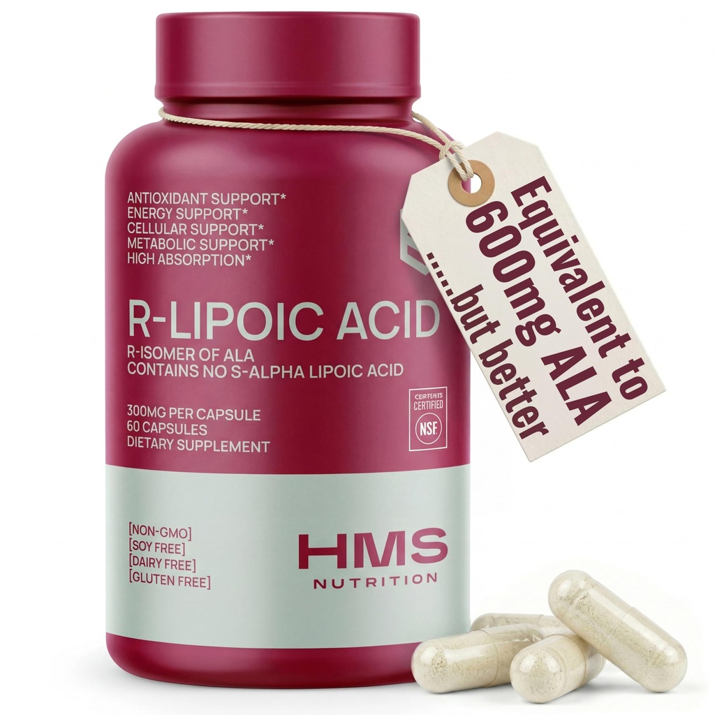 Stabilized R-Lipoic Acid 300mg per portie, R Alpha Lipoic Acid ALA Supplement Antioxidant voor nerve, Energy & Metabolisme Support, NSF Gecertificeerde Supplementen, Non-GMO & Vegan,60 Capsules,2 maand supply