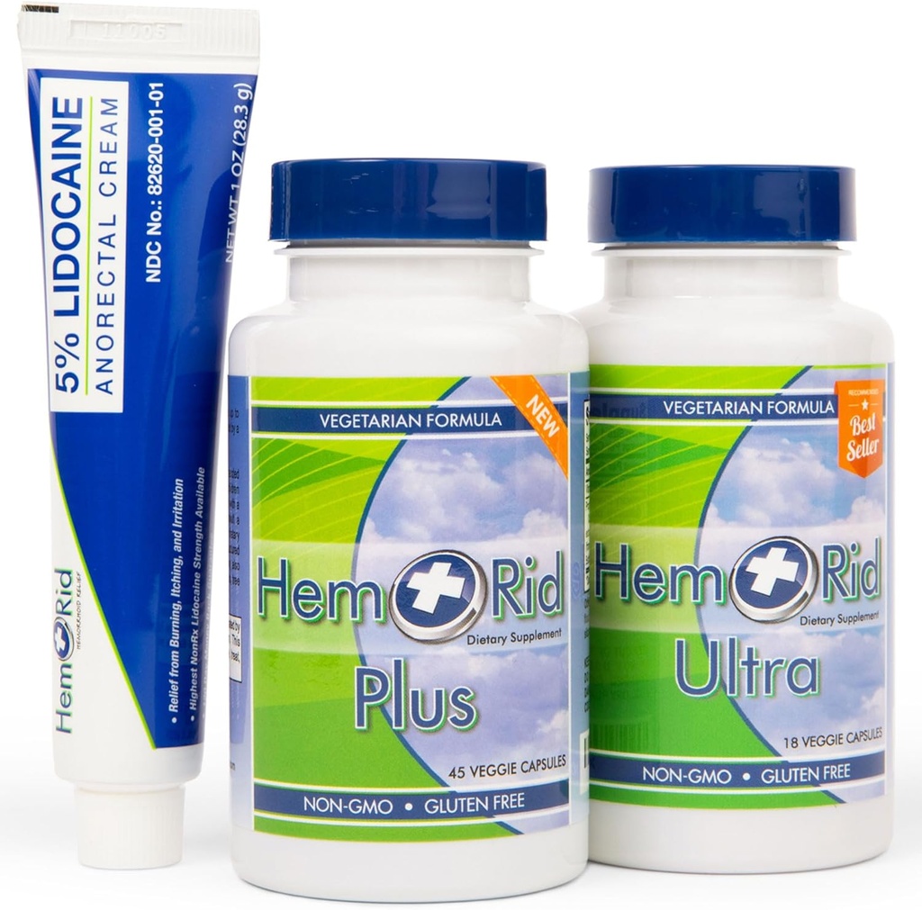 HemRid Plus, Ultra, en 5% Lidocaine Cream Bundle 