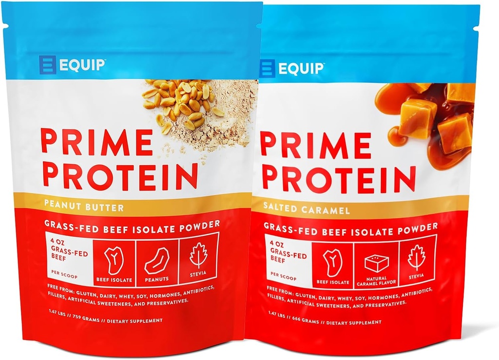 Equip Foods Prime Proteïne Poeder Pindakaas en Prime Proteïne Poeder Gezouten Karamel