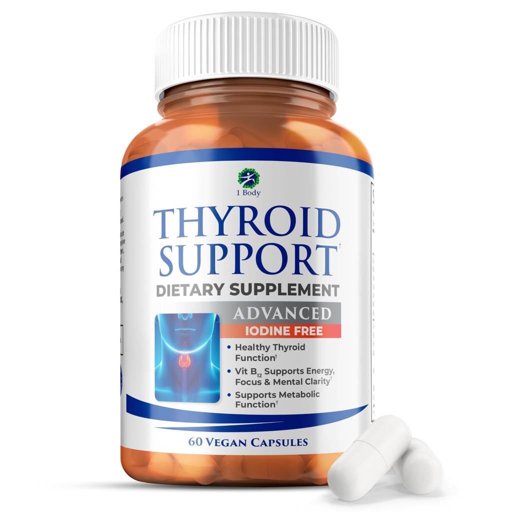 1 Body Thyroid Support Supplement, Joodvrij, Veganistisch, met L-tyrosine en Ashwagandha, 60 capsules