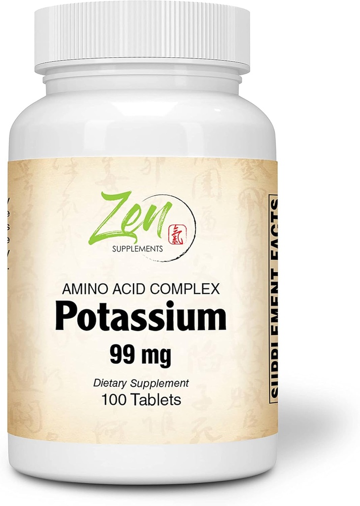 Zen Supplementen - Kalium 99 mg (Aminozuur) 100-tabs - Fluid & Electrolyte Balance Formula - Hart, zenuw en spierfunctie ondersteuning