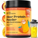 KERNENTEN Multivitamine Elektrolyten Poeder Geen Suiker - Perzik Mango Electrolyte Poeder - Endurance & Energy Supplement - Hydration Powder - No Calories - 20 Servers - (Perzik Mango + Proteïnepoeder)