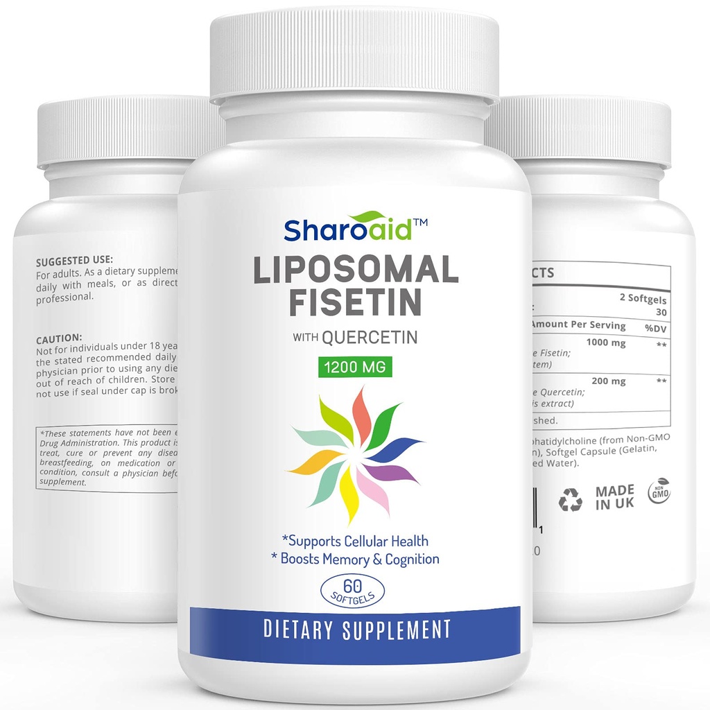 Liposomal Fisetin with Quercetin Supplements 1200 mg per Serving,High Absorption Polyphenols Antioxidants for Women,Men,Non-GMO,Gluten-Free,1 Bottle-60 Softgels
