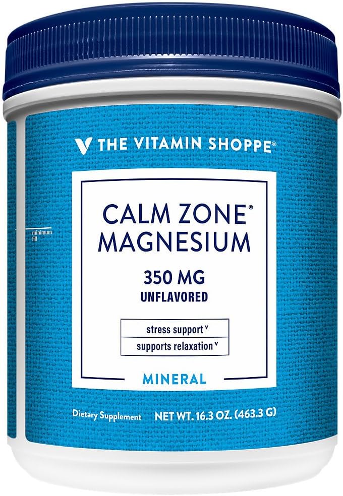 The Vitamin Shoppe Calm Zone Magnesium Mineral Powder, 325mg - Unflavored, Relaxation Drink for Muscles, Digestive & Bone Support – Natural Flavor for Calm & Regularity (16 Ounces Powder)