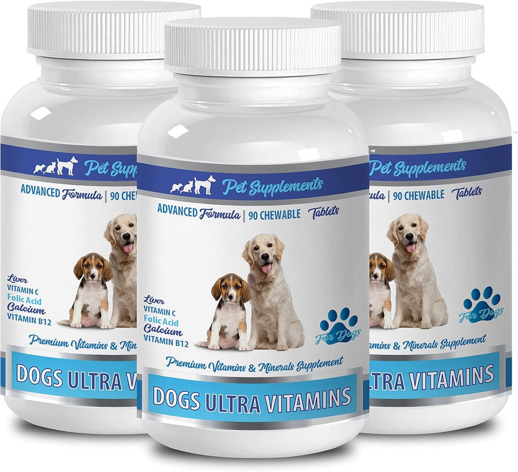 Hondenhersenen supplement - Ultra vitamines voor honden - Kauwen - Krachtige formule - Mineral Complex - Hondencalcitaat Bones - 270 Treats (3 flessen)