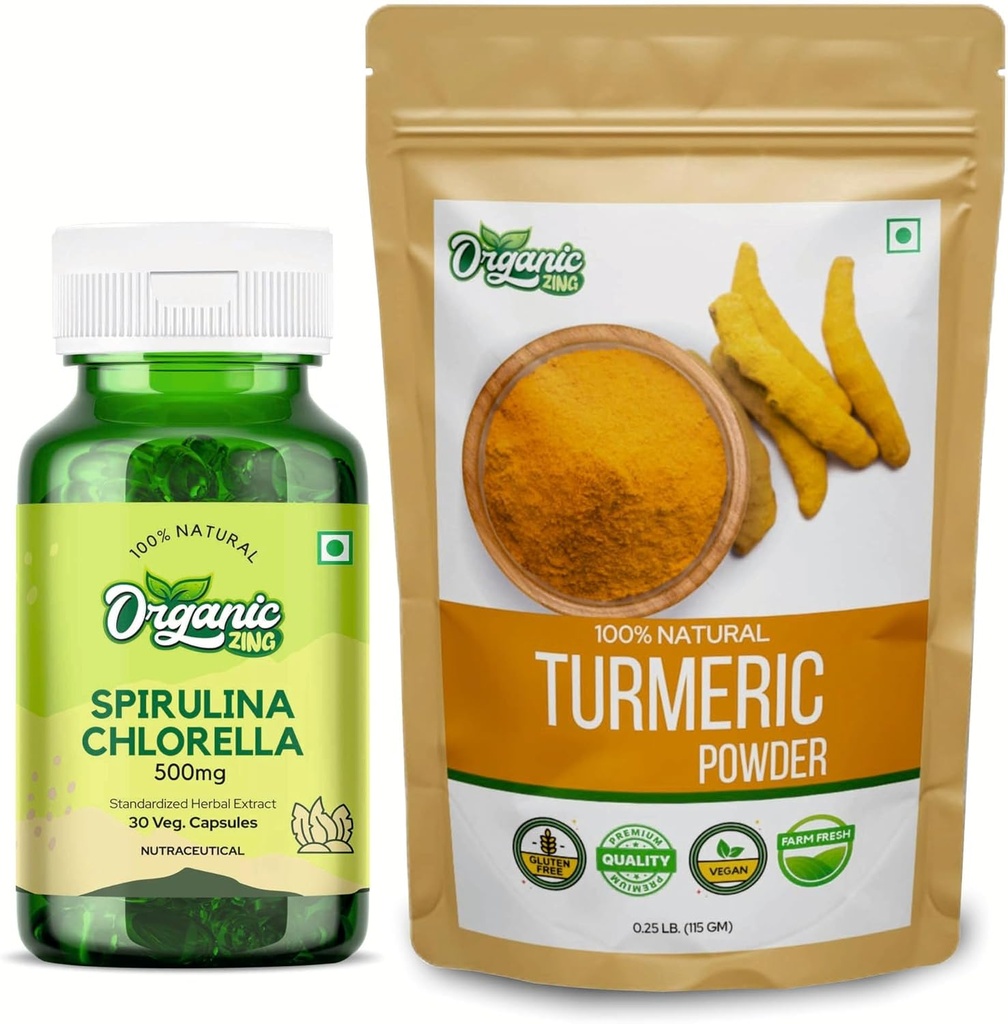 ORGANISCHE ZING Spirulina Capsules- 30Cap & Kurkumapoeder- 115 g