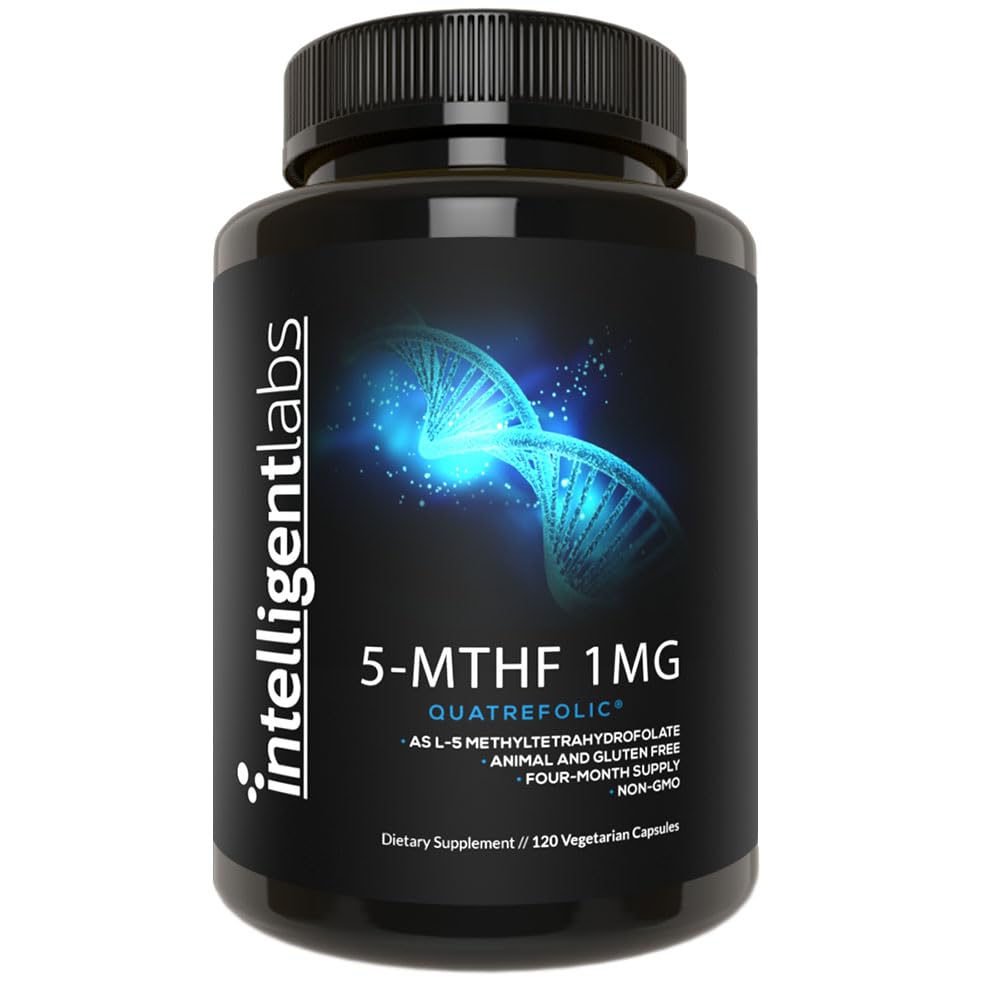 Intelligent Labs 1MG 5-MTHF Methylfolate, 120 Capsules, 120 Days Supply, Best Value Folic Acid Supplement as Quatrefolic, Activated Folate, 1MG = 1000mcg, 5 methyltetrahydrofolate