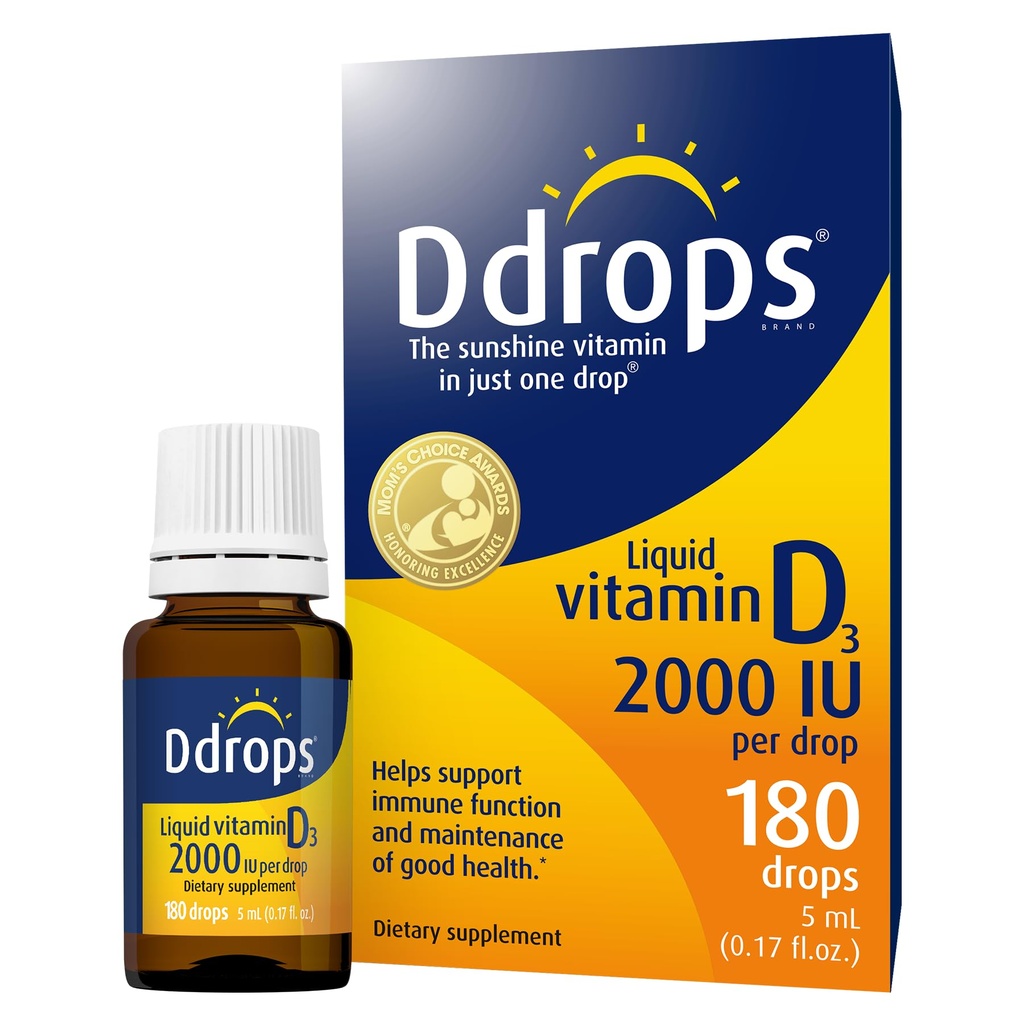 Ddrops Volwassenen 2000IE 180 druppels - vloeibare vitamine D3 supplement, ondersteuning van sterke botten en immuunsysteem