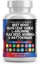 Clean Nutraceuticals Beetwortel Capsules Olive Leaf Nattokinase Knoflook Extract L-Arginine Omega 3 Rode Gist Rijst Hibiscus Danshen - Gezonde Ondersteuning Supplement - 90 Ct
