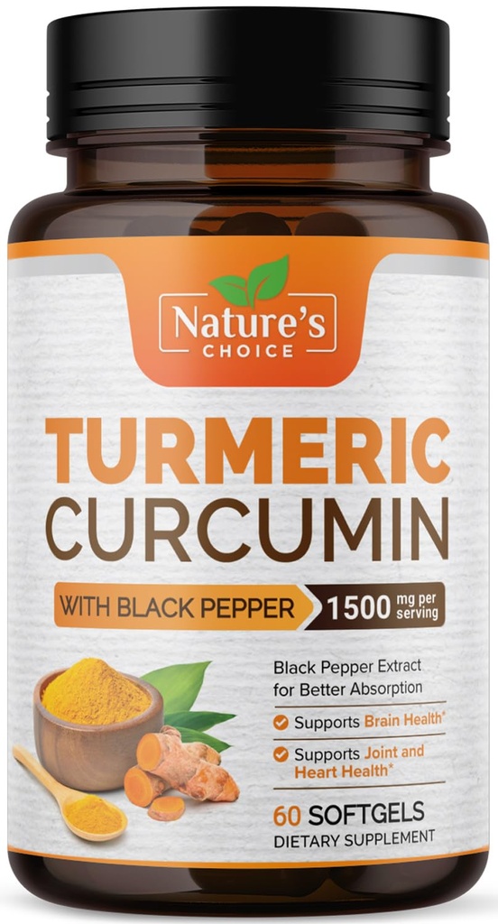 Kurkuma Curcumine Supplement 1500mg - BioPerine Black Pepper Extract Advanced Absorptie Curcuminoids for Nature's Joint Support - Antioxidant Herbal Supplement for Women & Men, Non-GMO - 60 Softgels
