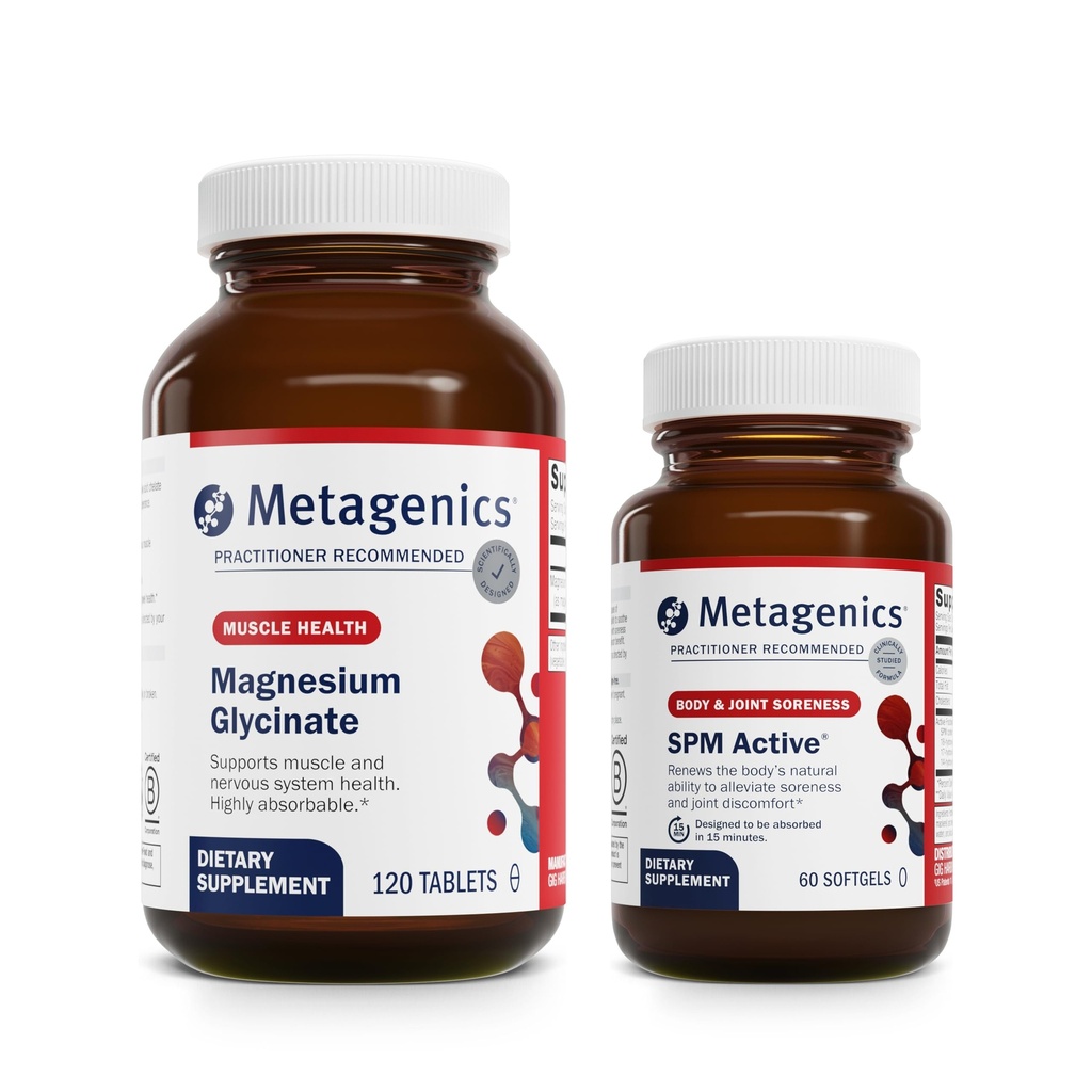 Metagenics Relief Duo - Magnesium Glycinate & SPM Active - 120 tabletten Magnesium Glycinate voor ondersteuning van het zenuwstelsel - 60 Softgels van SPM Actief voor gezamenlijke comfort & Minor Discomfort Relief