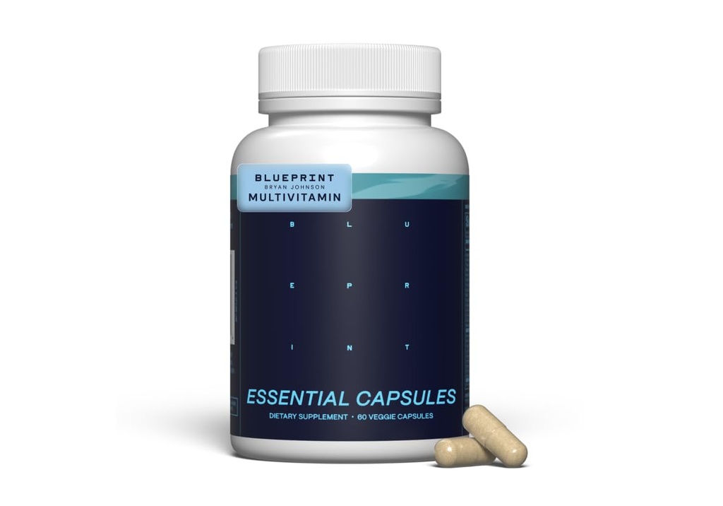 Blueprint Bryan Johnson Essential Capsules - Daily Multivitamine/Multimineral for Women and Men - Antioxidant Supplement with Calcium, Vitamin B1, Vitamin D, and Zink - Vegan and Non GMO (30 Servings)