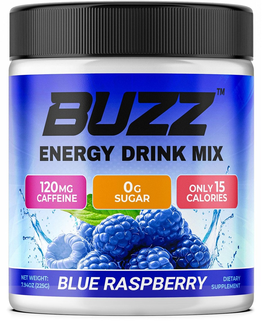 Morning Buzz Energy Drink Powder - Energy Boost Drink Mix - Suikervrije energie met antioxidanten - Morning Kickstart en Sport Voeding Endurance Product - 30 Serves, Blue Raspberry, 8 Ounces