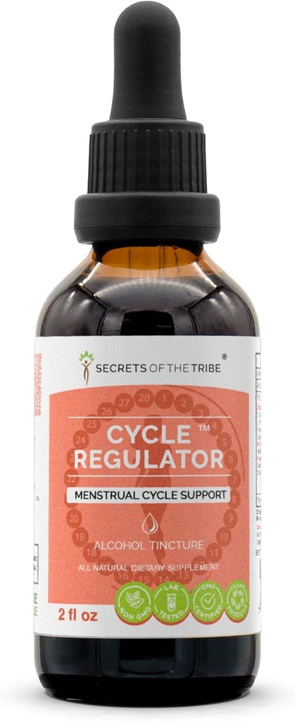Geheimen van de Stam - Cycle Regulator, Herbal Supplement Blend Drops Alcohol Liquid Extract, Menstruele Cycle Ondersteuning (2 fl oz)