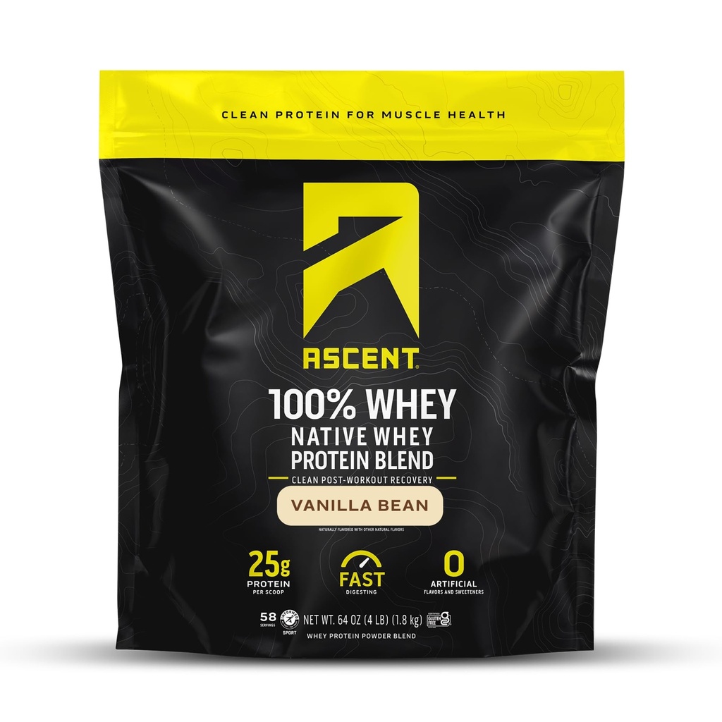 Stijgen 100% Wei, Native Whey Protein Blend - Clean Post Workout Herstel, Digeting, Zero Artificial Flavors & Sweeteners, Gluten Free, 5.5g BCAA, 2.6g Leucine, Vanilla Bean 4 lb.