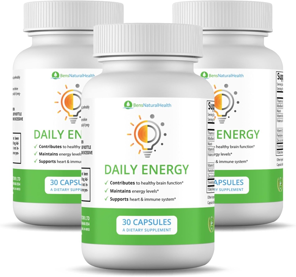 Ben's Natural Health Daily Energy B-Vitamin Complex met TMG en zink voor natuurlijke energie, stress, focus & Immune Support, 30 capsules, 3 Pack