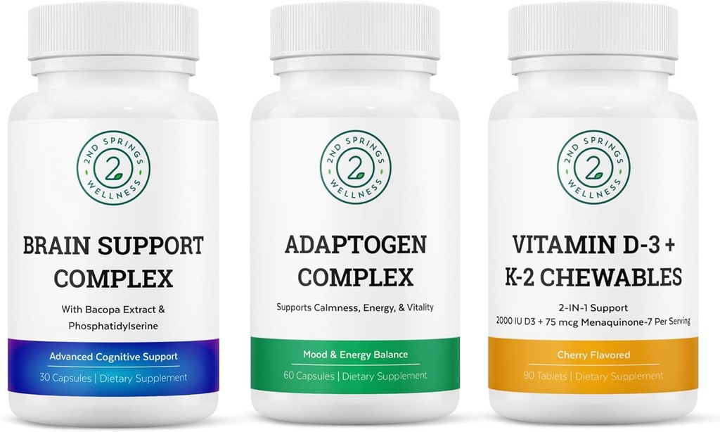 Vitaliteit & Mind Wellness Trio Bundle - Hersenondersteuning Complex, Adaptogen Complex en Vitamine D3+K2