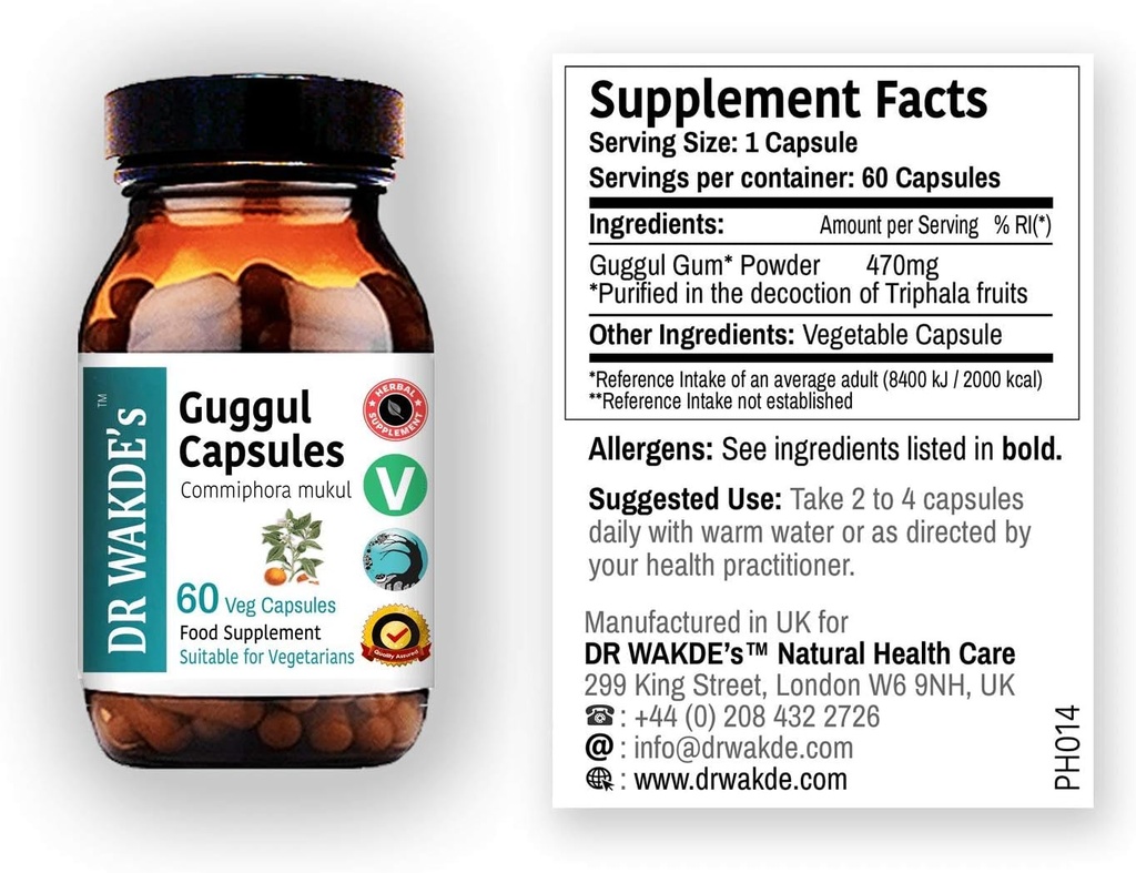 DR WAKDE'S Guggul Capsules (Mukul Myrrh, Commiphora Mukul, 60 Veg Caps, Plant-Based Supplement, Ayurvedic Herb, All Natural, Vegan)