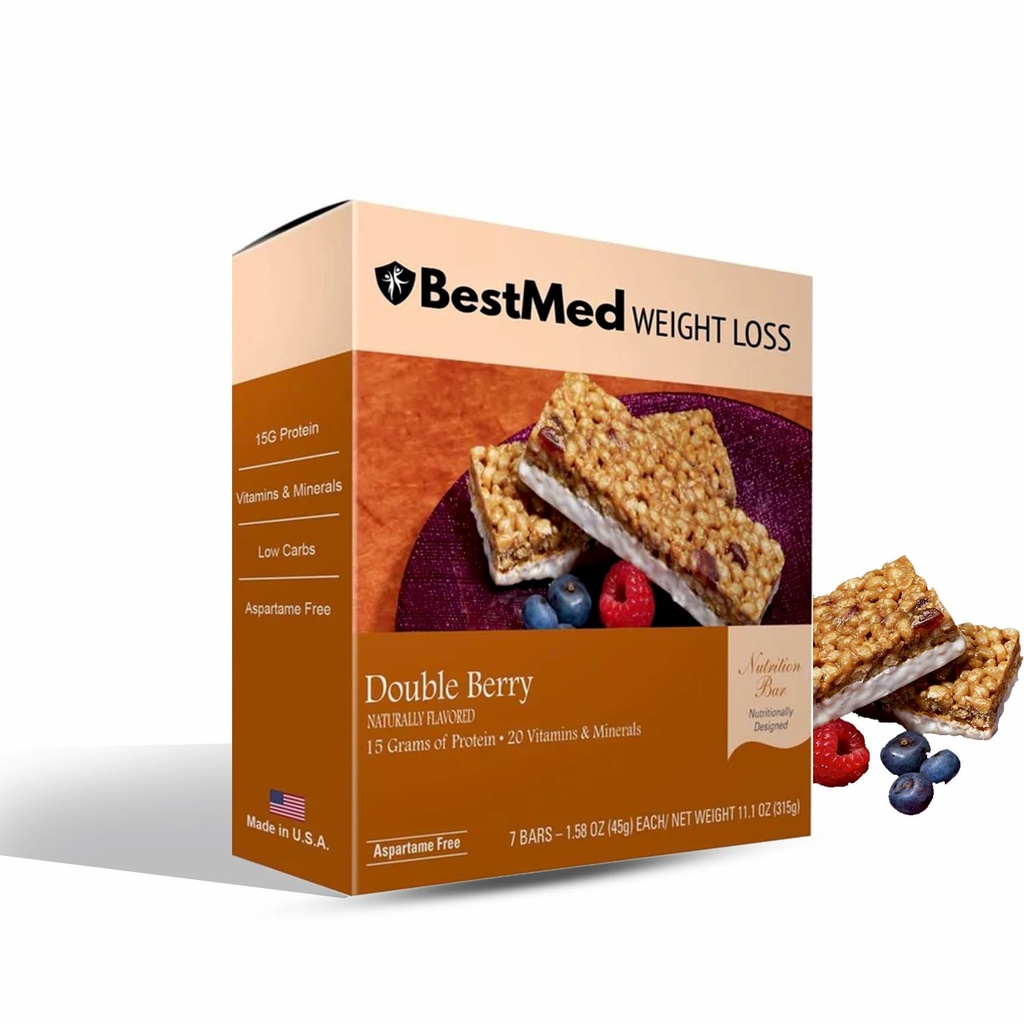 BestMed - High Protein Nutrition Bar - Low-Carb, 15g Proteïne, Lage Suiker, Hoog Vezel, Lage Calorie, Maaltijd vervanging Bar (Dubbel Berry, 1 Box - 7 Tellen)