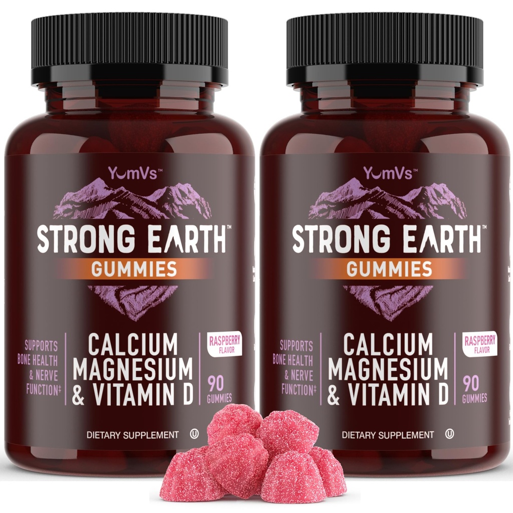 YUM-V'S Sterke Aarde Calcium, Magnesium, Vitamine D3 Gummies - Vitamine Gummies Calcium Supplement voor Sterke Bone Health Gummies - Kosher 90 Telling (Pack of 2)