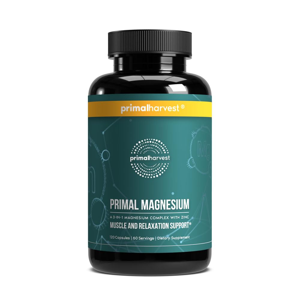 Magnesium Supplement Complex 310mg door Primal Oogst met Magnesium Glycinate, Citrate, Malate, en Zink 120 Capsules