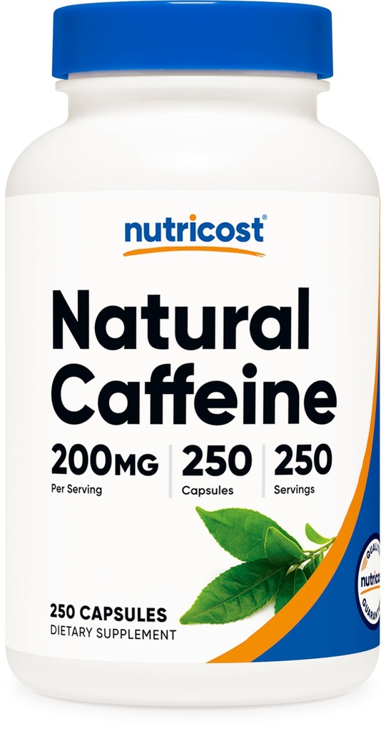 Nutricost Natuurlijke Cafeïne 200mg, 250 Vegetarische Capsules - Glutenvrij, Non-GMO