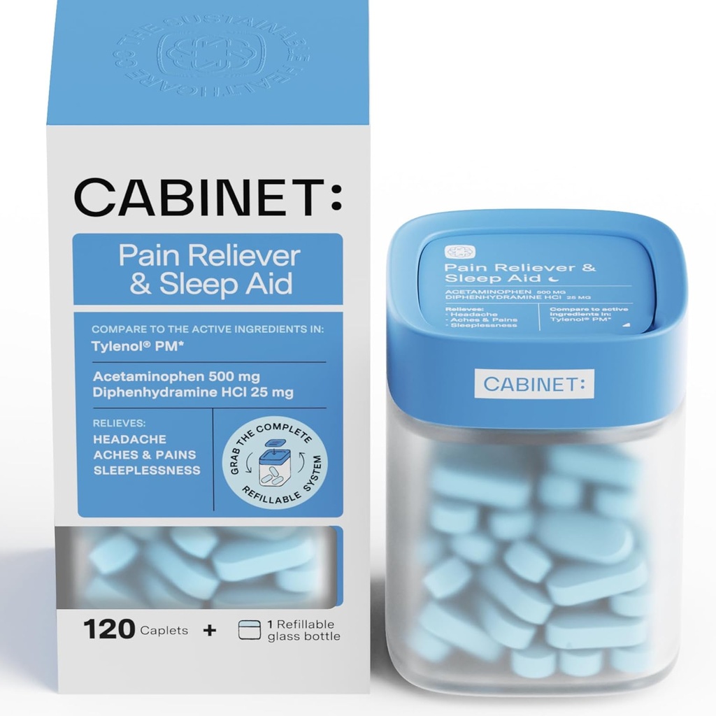 Kabinet: Nighttime Pain Reliever PM en slaaphulp voor hoofdpijn, Migraine Relief, Aches, en pijnen 