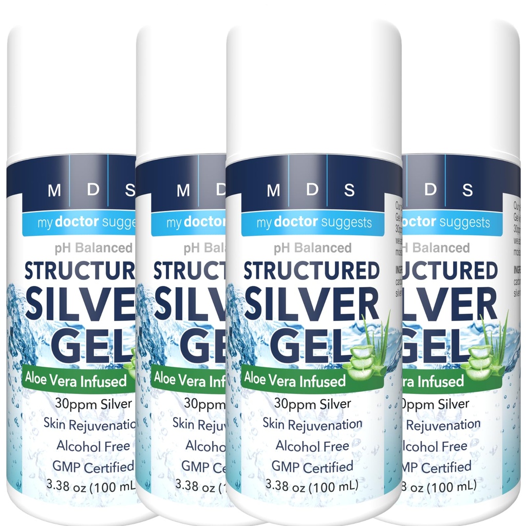 Extra sterkte Silver Gel 30ppm met Aloë Vera - pH Balanced Structured Silver - Triple Strength Soothe & Relieve - Easy Pump Bottle, 3.38Oz (4 Pack)