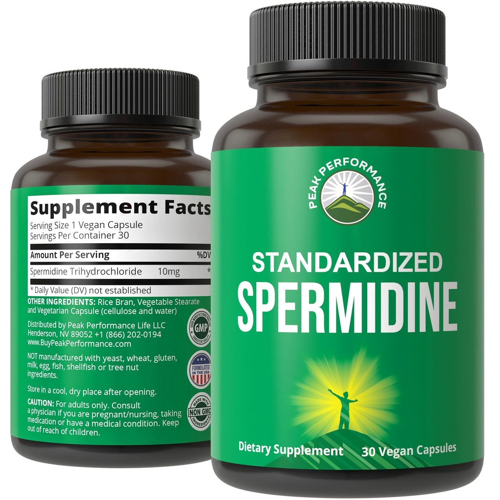 Spermidine Supplement Ultra High Strength Gestandaardiseerd tot 99% Spermidine Trihydrochloride. Meer krachtig dan tarwekiemextract. Vegan Capsules for Healthy Aging, Longevity. USA Tested Supplements