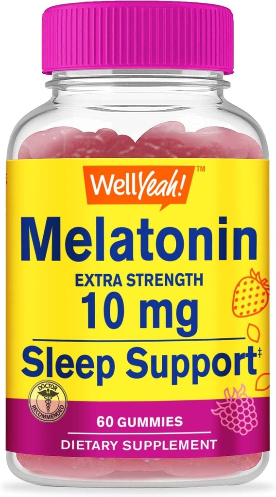 WellYeah Melatonine 10mg Gummies - 2 Maand Supply - Natural Sourced Smaak, Drug-Gummy Supplement - Gluten en Gelatine Vrij, Vegetarisch - 60 Gummies