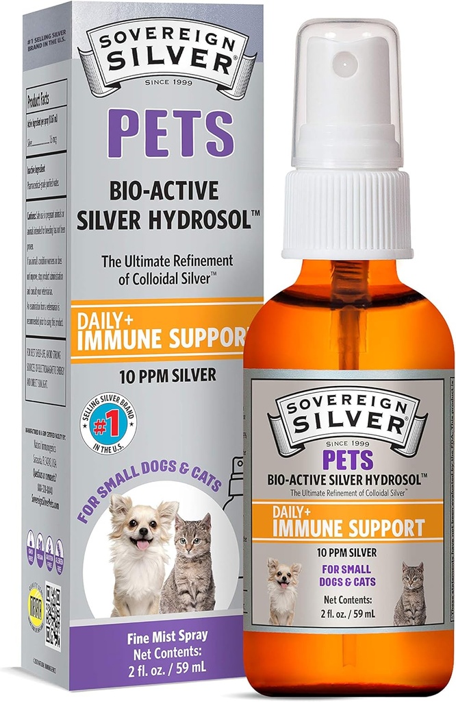 Sovereign Silver Pets Immune Support, Collective Silver, Bio-Active Silver Hydrosol, voor honden en katten, 10 ppm, Fine Mist Spray, 2 Fl Oz