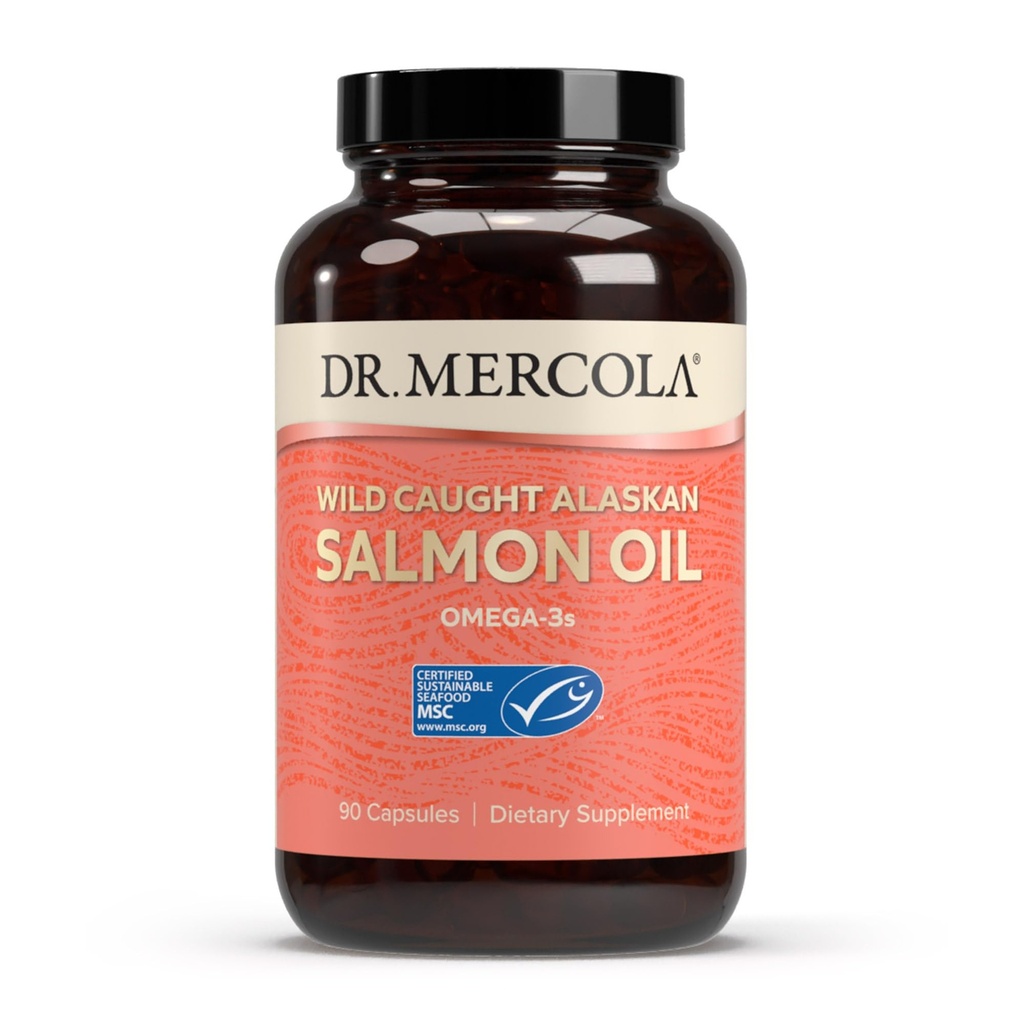 Dr. Mercola Wild Caught Alaska Salmon Oil, 30 Servings (90 Capsules), Omega-3s, Dieetsupplement, Ondersteunt gezonde hersenen & Cognitive functie, niet-GMO, MSC Certified